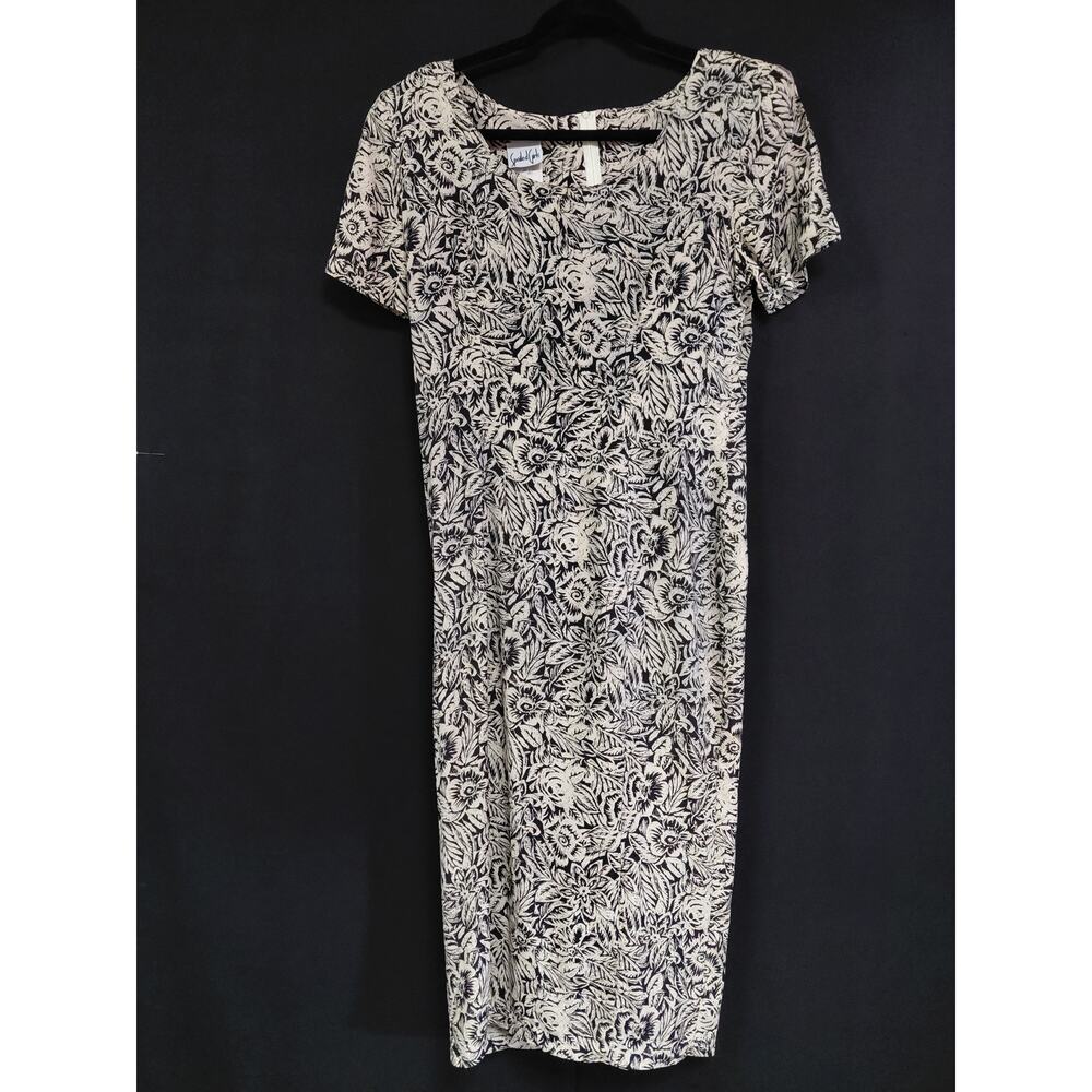 Vintage Spoiled Girls Style 1961 Floral Rayon Dress Black White Midi Size 7/8